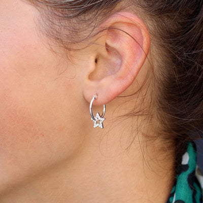 Silver Hoop With Inset Star Earrings