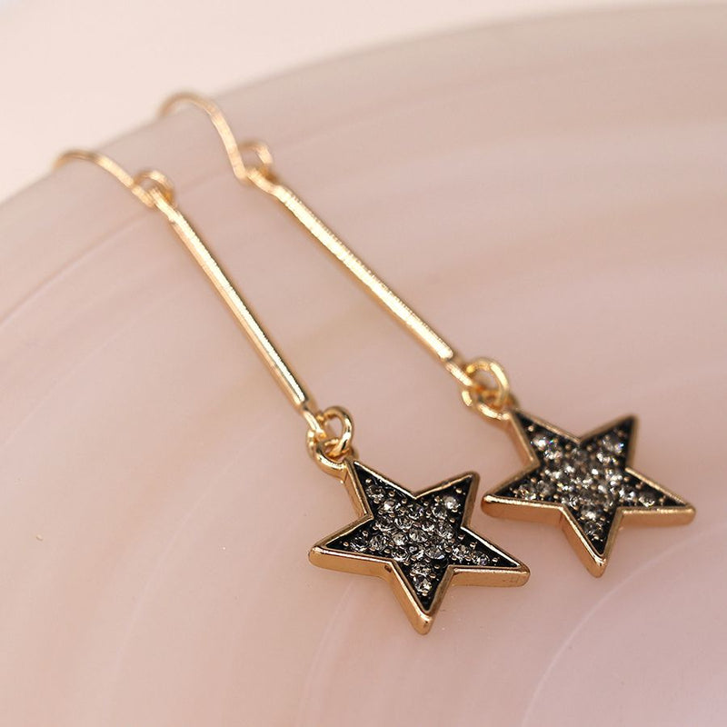 Gold Plated Bar Drop & Sparkle Star Earrings