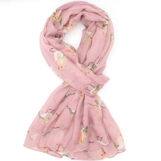 Pink Watercolour Robins Scarf