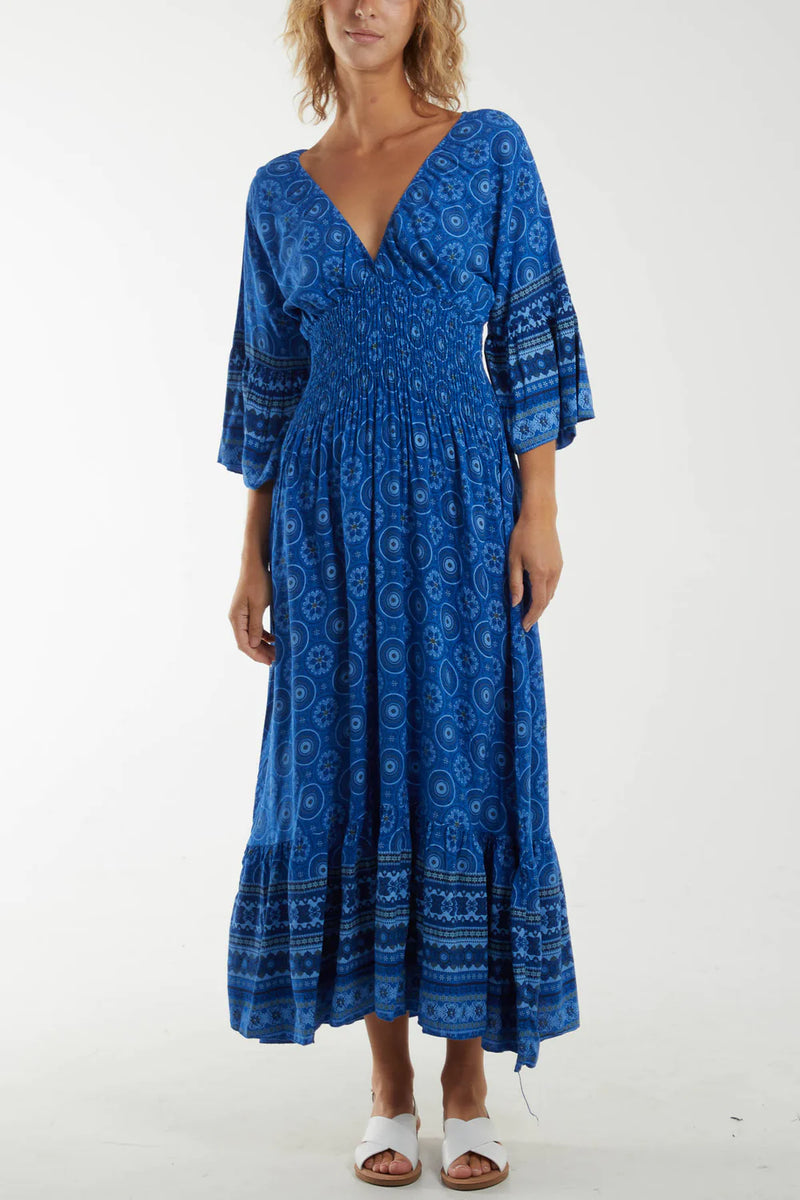 Lola Mosaic Shirred Maxi Dress - More Colours Available