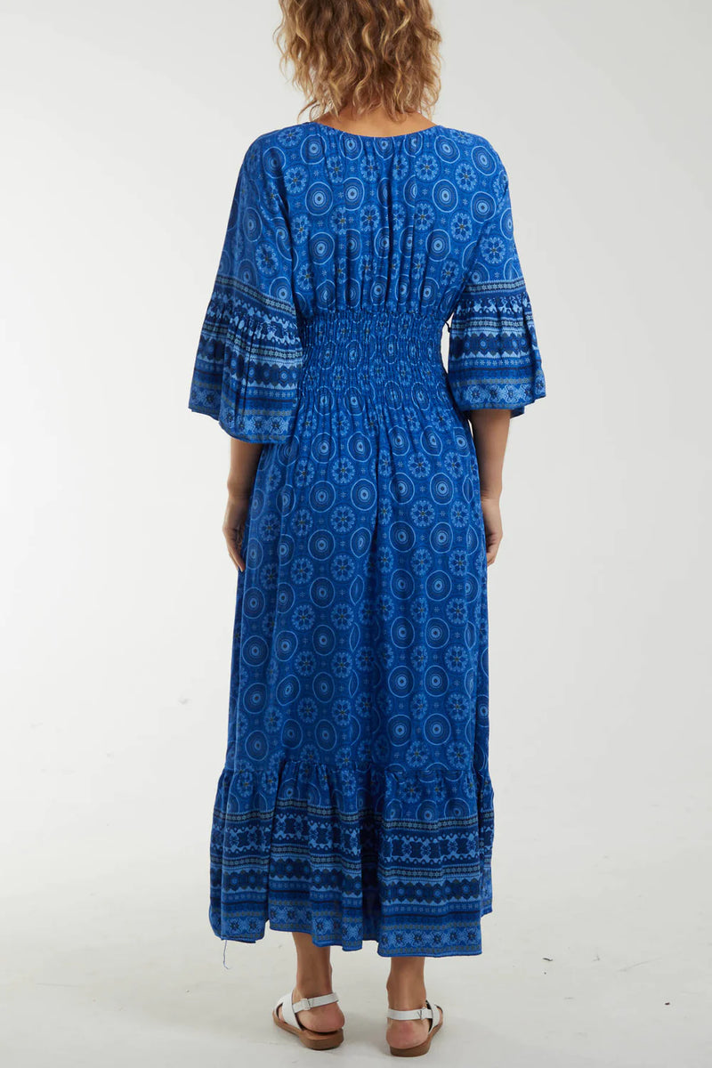 Lola Mosaic Shirred Maxi Dress - More Colours Available