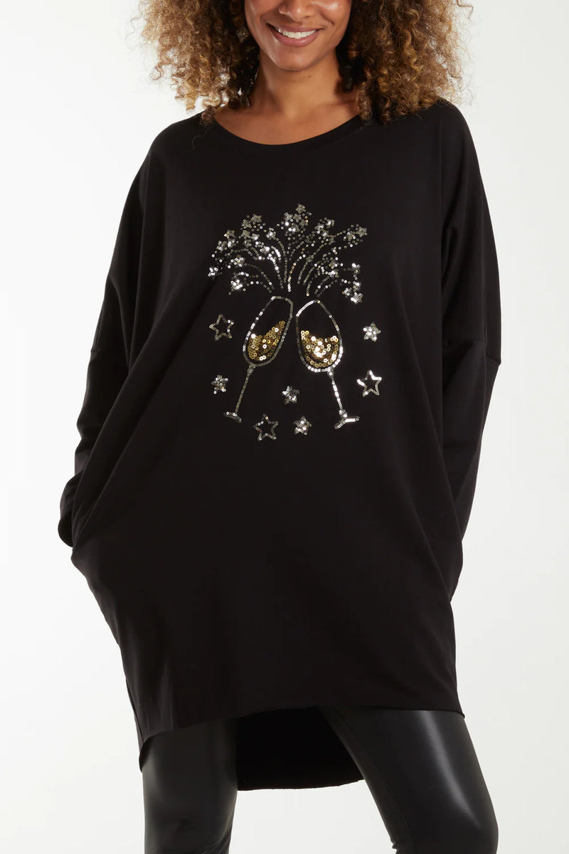 Sequin Prosecco Christmas Jumper - More Colours Available