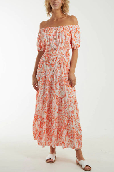Frankie Floral Bardot Midi Dress - More Colours Available