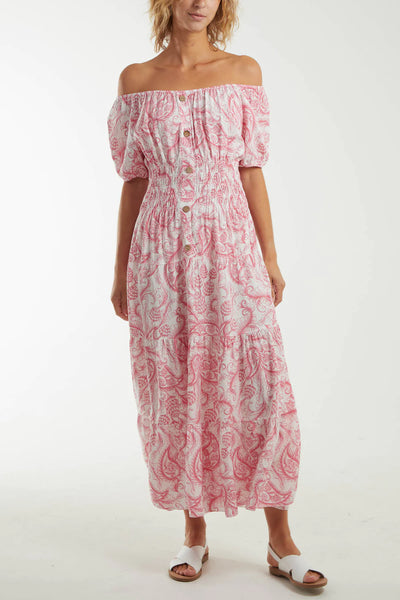 Frankie Floral Bardot Midi Dress - More Colours Available