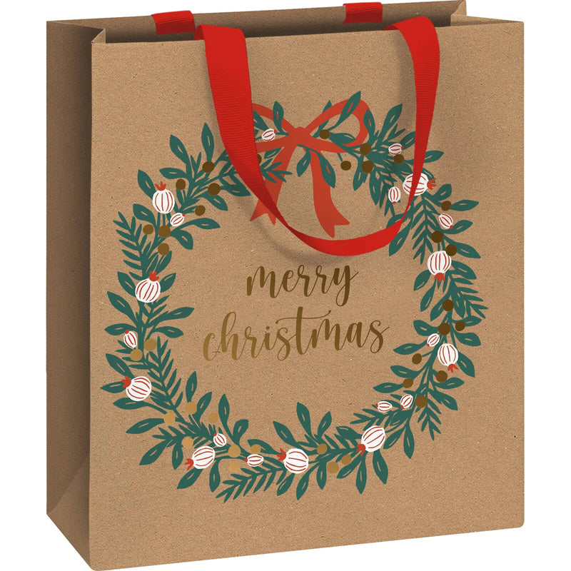 Merry Christmas Wreath Medium Gift Bag