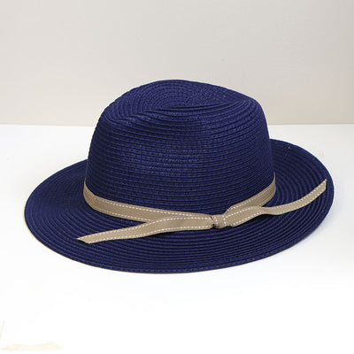 Navy Summer Trilby Hat With Tan Ribbon