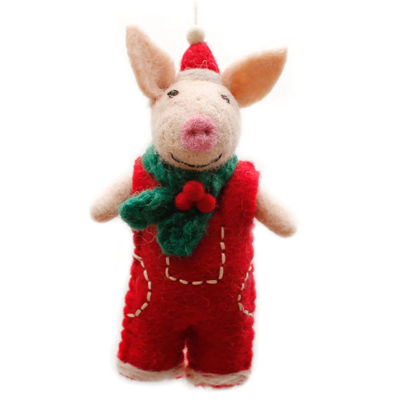 Christmas Piglet in Dungarees Decoration