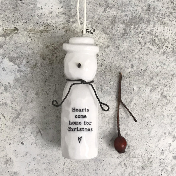 Hearts Come Home Hanging Snowman