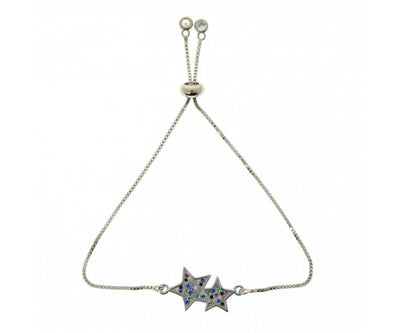 Coloured Star Silver Adjustable Bracelet