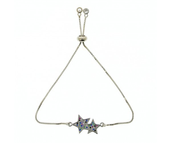 Coloured Star Silver Adjustable Bracelet