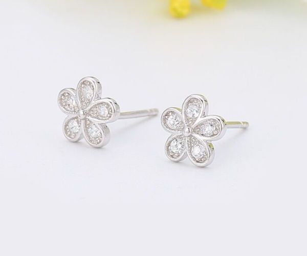 Sterling Silver Diamond Flower Earrings