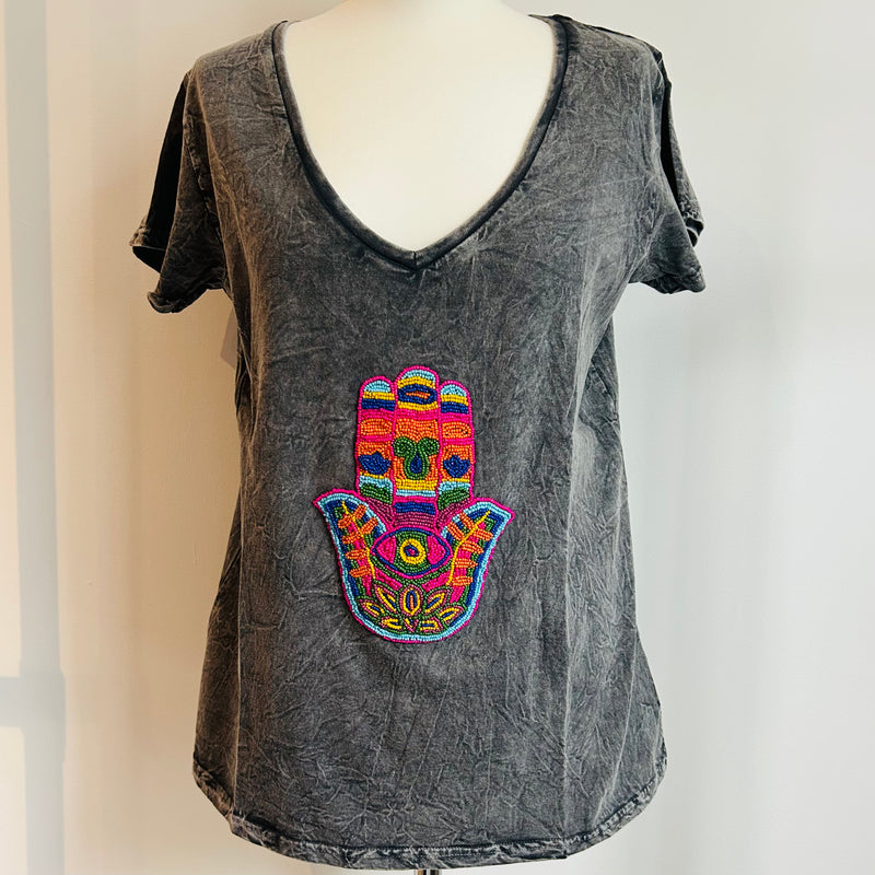 Hamsa Hand Bead Cotton T Shirt - More Colours Available