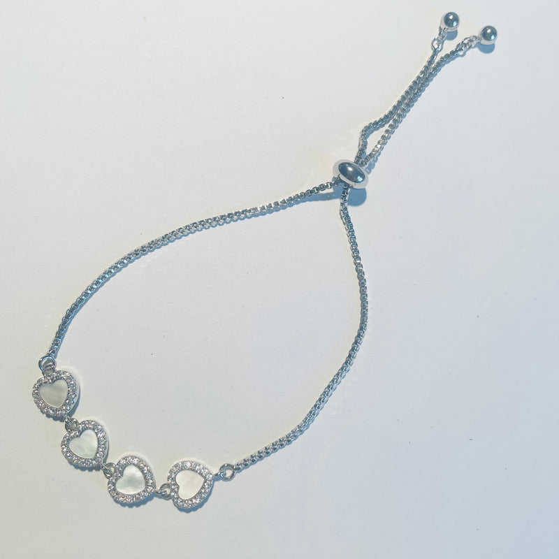 Four Heart Silver Adjustable Bracelet