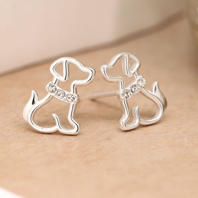 Sterling Silver Sitting Labrador Dog Earrings
