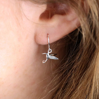 Sterling Silver Hummingbird Drop Earrings