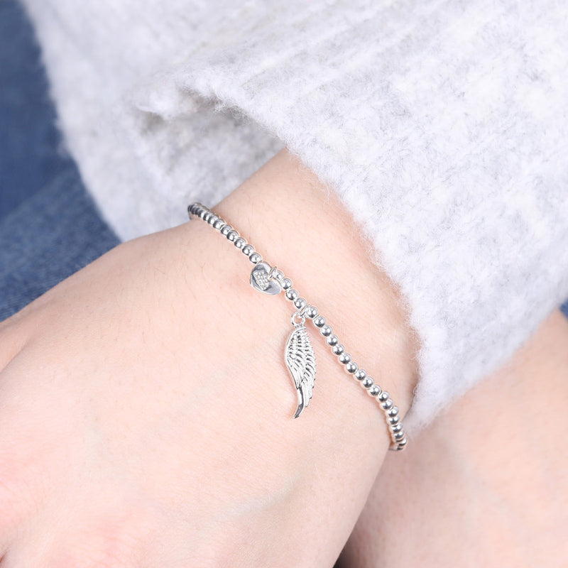 Silver Beaded Wing Charm Bracelet