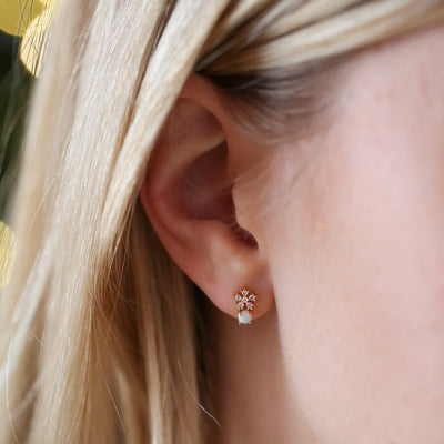 Gold Crystal Snowflake Earrings With Opal