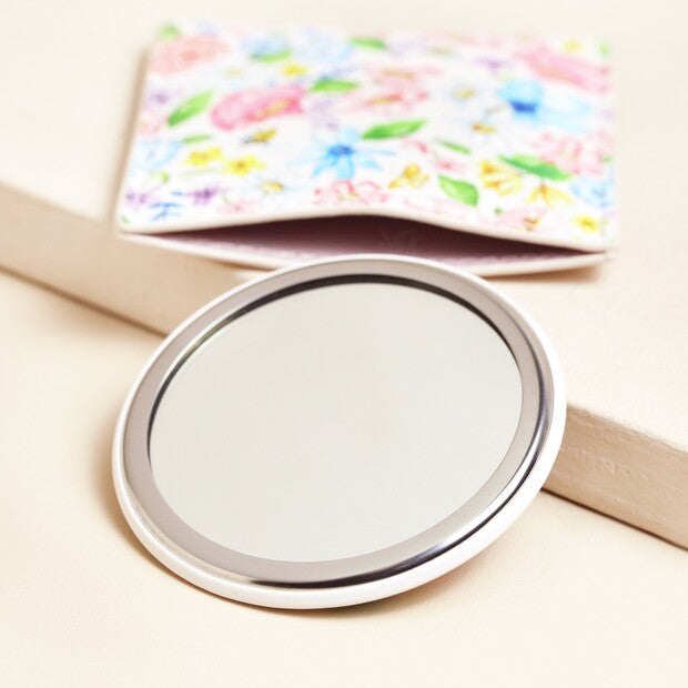 Pink Floral Bee Round Compact Mirror