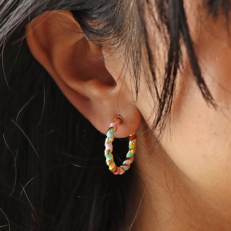Rainbow Twist Hoop Earrings