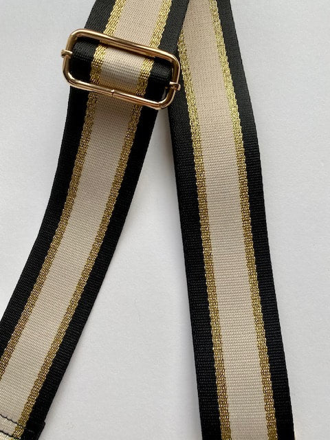 Black & Cream & Gold Stripe Bag Strap