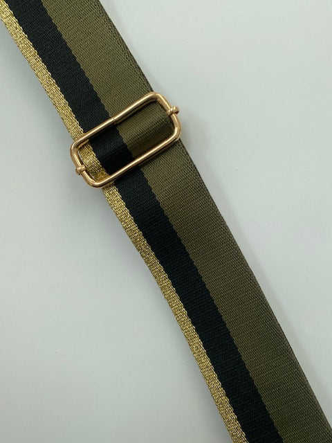 Khaki Black Gold Stripe Bag Strap