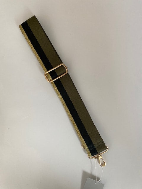 Khaki Black Gold Stripe Bag Strap