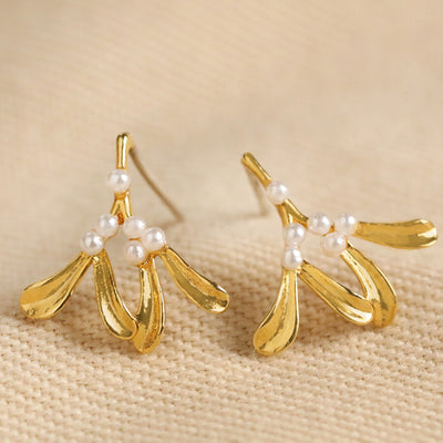 Pearl Mistletoe Drop Earrings