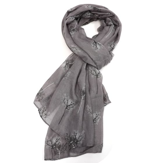 Grey Delicate Trees Scarf