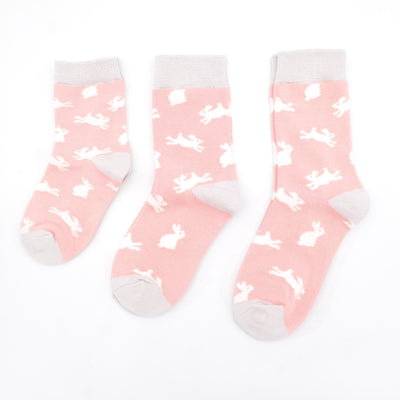 Girls Dusky Pink Bunnies Bamboo Socks
