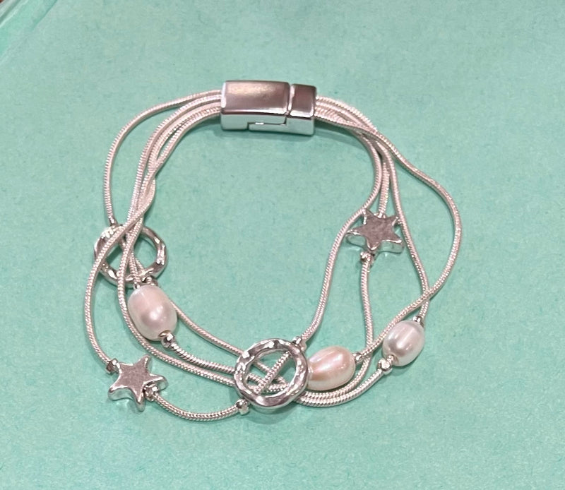 Silver Star & Pearl Magnetic Bracelet