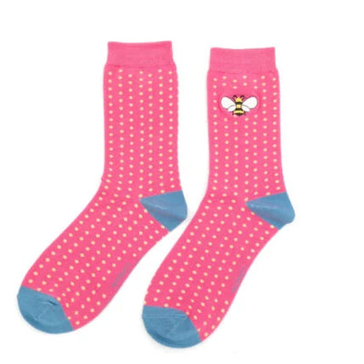 Embroidered Bee Bamboo Socks Pink