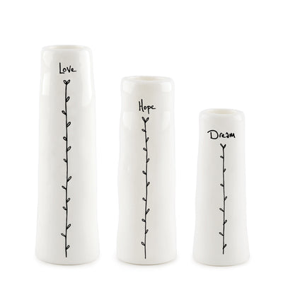 Love, Hope, Dream Trio of Bud Vases