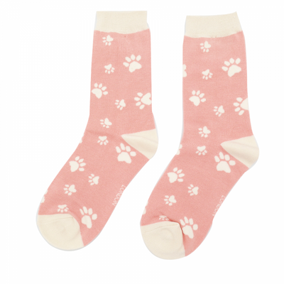 Paw Print Pink Bamboo Socks