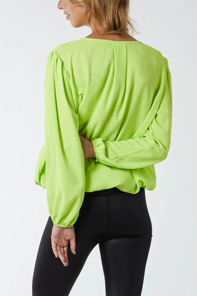 Jade Round Neck Pleated Blouse - More Colours Available