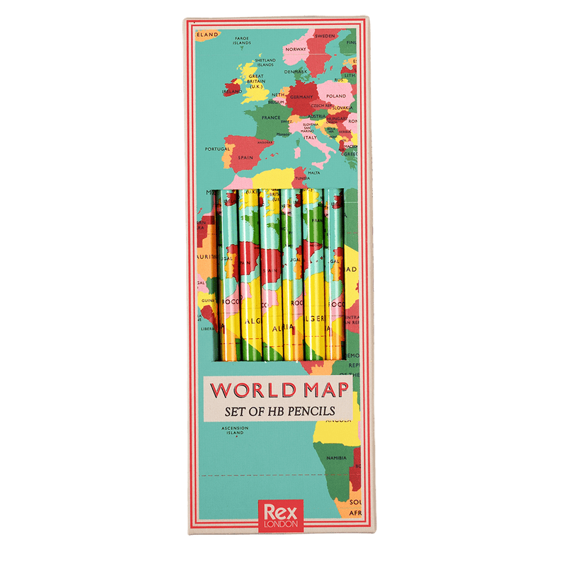 World Map Set of HB Pencils