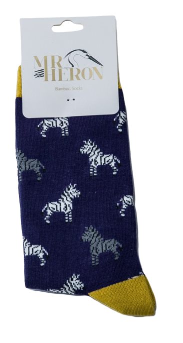 Zebra Navy Bamboo Socks