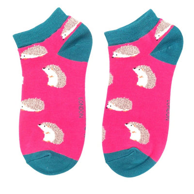 Cute Hedgehog Bamboo Trainer Socks Hot Pink