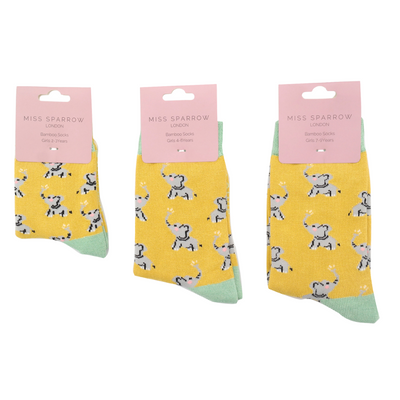 Girls Elephant Yellow Bamboo Socks