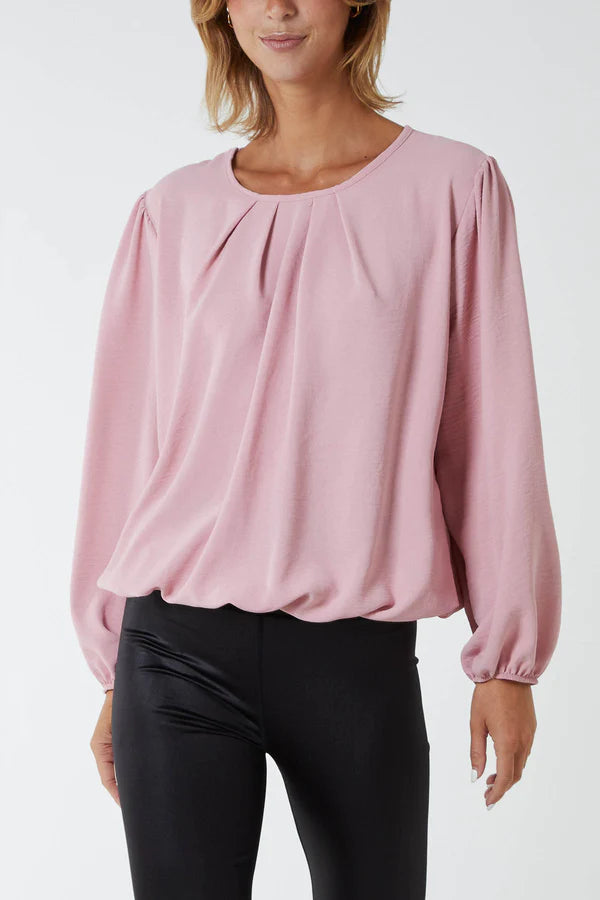 Jade Round Neck Pleated Blouse - More Colours Available