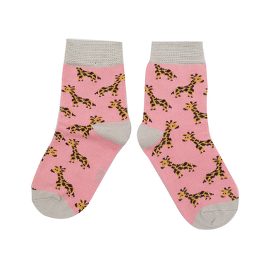 Girls Giraffe Light Pink Bamboo Socks