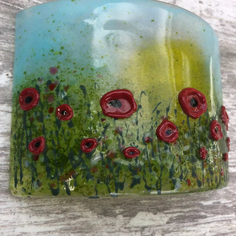 Handmade Poppy Garden Glass Picture