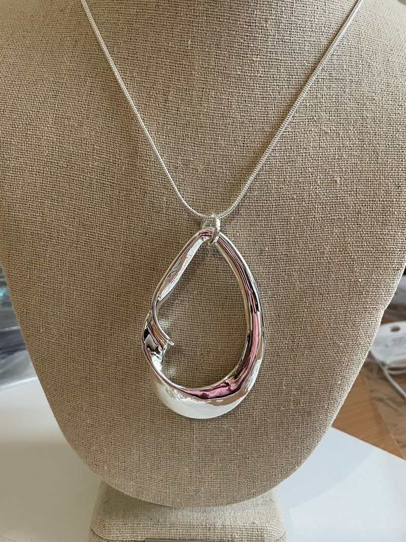 Silver Teardrop Spiral Long Necklace