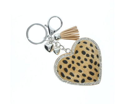 Glittery Heart Leopard Keyring