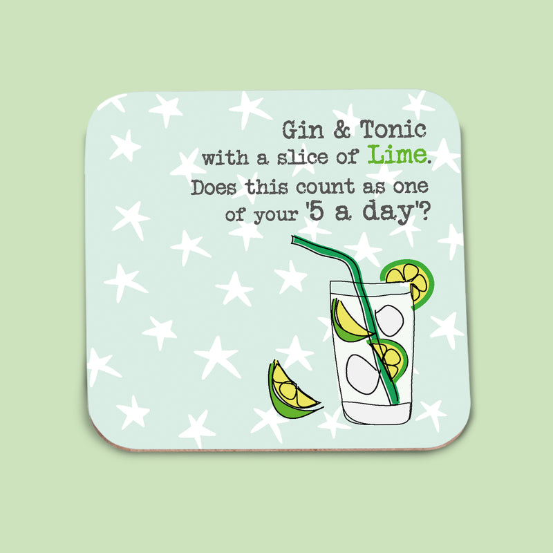 Gin And Tonic Five A Day Coaster