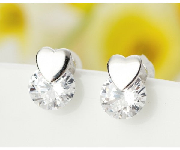 Sterling Silver Heart & Crystal Earrings
