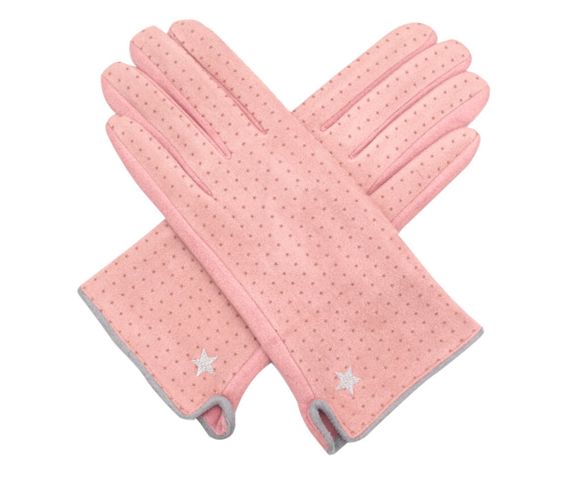 Embroidered Star Fashion Gloves Pink