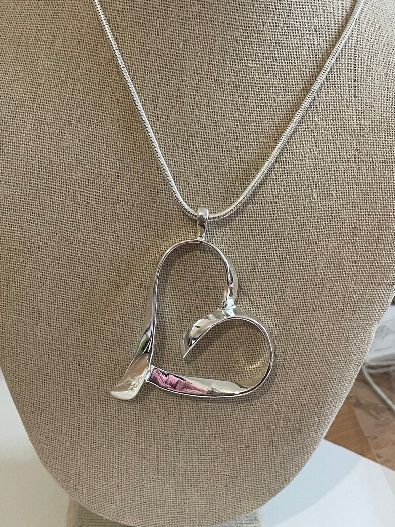 Silver Joining Heart Long Necklace