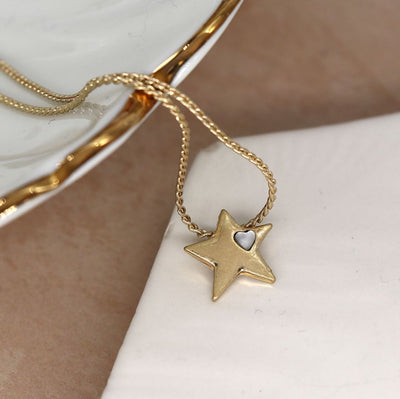 Worn Gold Star & Quartz Necklace