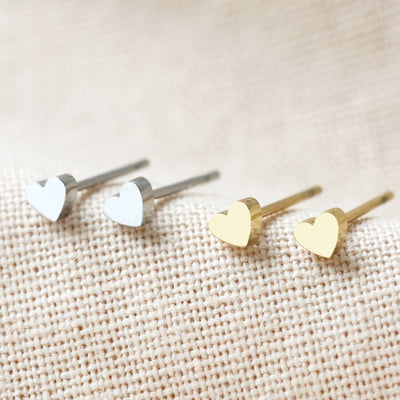 Tiny Stainless Steel Heart Stud Earrings in Gold