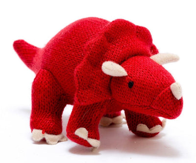 Triceratops Knitted Dinosaur Rattle Red